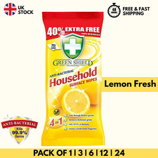 Green Shield Anti Bacterial Household Surface Large Cleaning Wipes Lemon Wipes