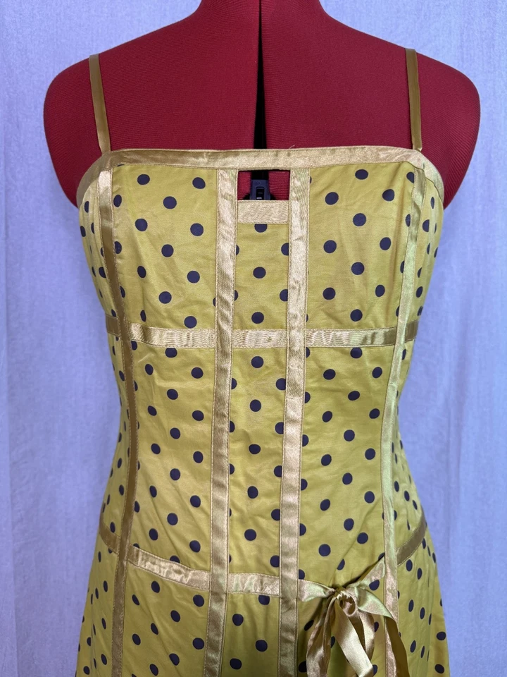 Barami Womens  Dress Yellow Polka Dot Tie Waist Fit and Flare Size 8 Mini E432 - Image 2 of 4