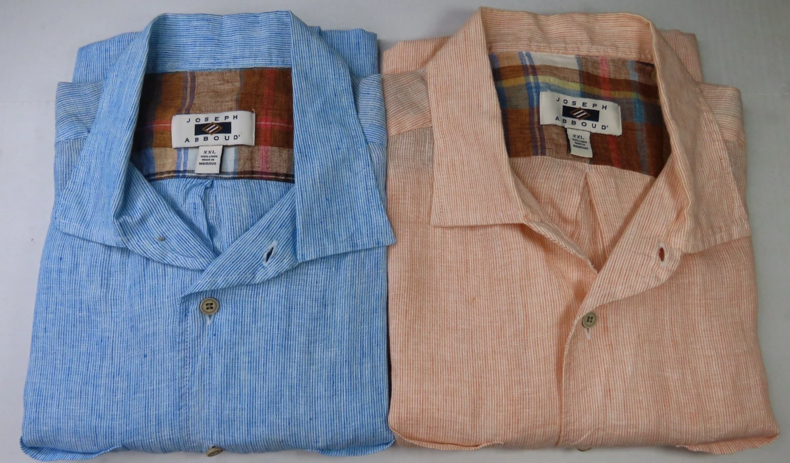 Lot of Two Joseph Abboud Pure Linen Casual Shirts Mens Orange Blue XXL 2XL EUC