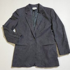 Vintage Lands End Gray Wool/Cashmere Blazer Size 10 Classic Timeless Womens