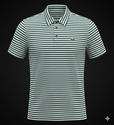 Lacoste Men's Regular Fit Polo Shirt Sport White Green Striped Short Sleeve XL