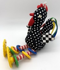Vintage Eden Black  White Rooster 11  Sensory Plush Baby Toy