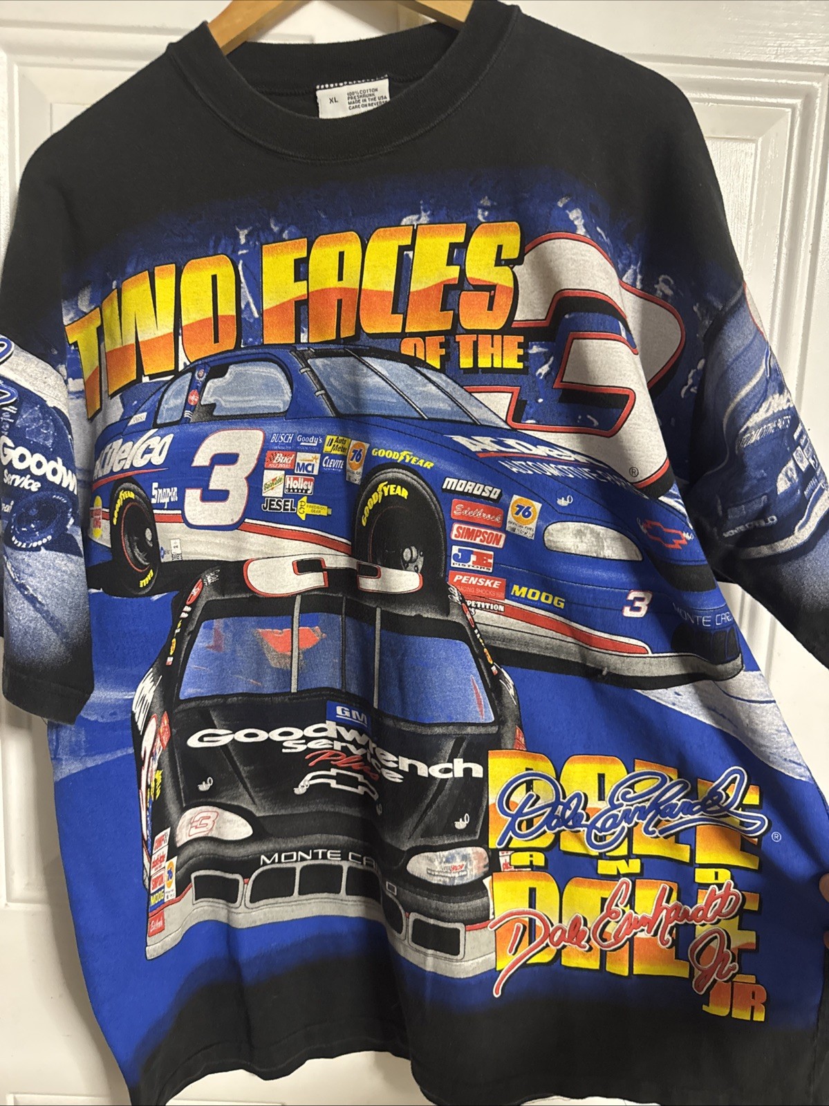 NWOT Vintage 90s Dale Earnhardt Sr & Jr NASCAR T-Shirt XL Chase Authentics AOP