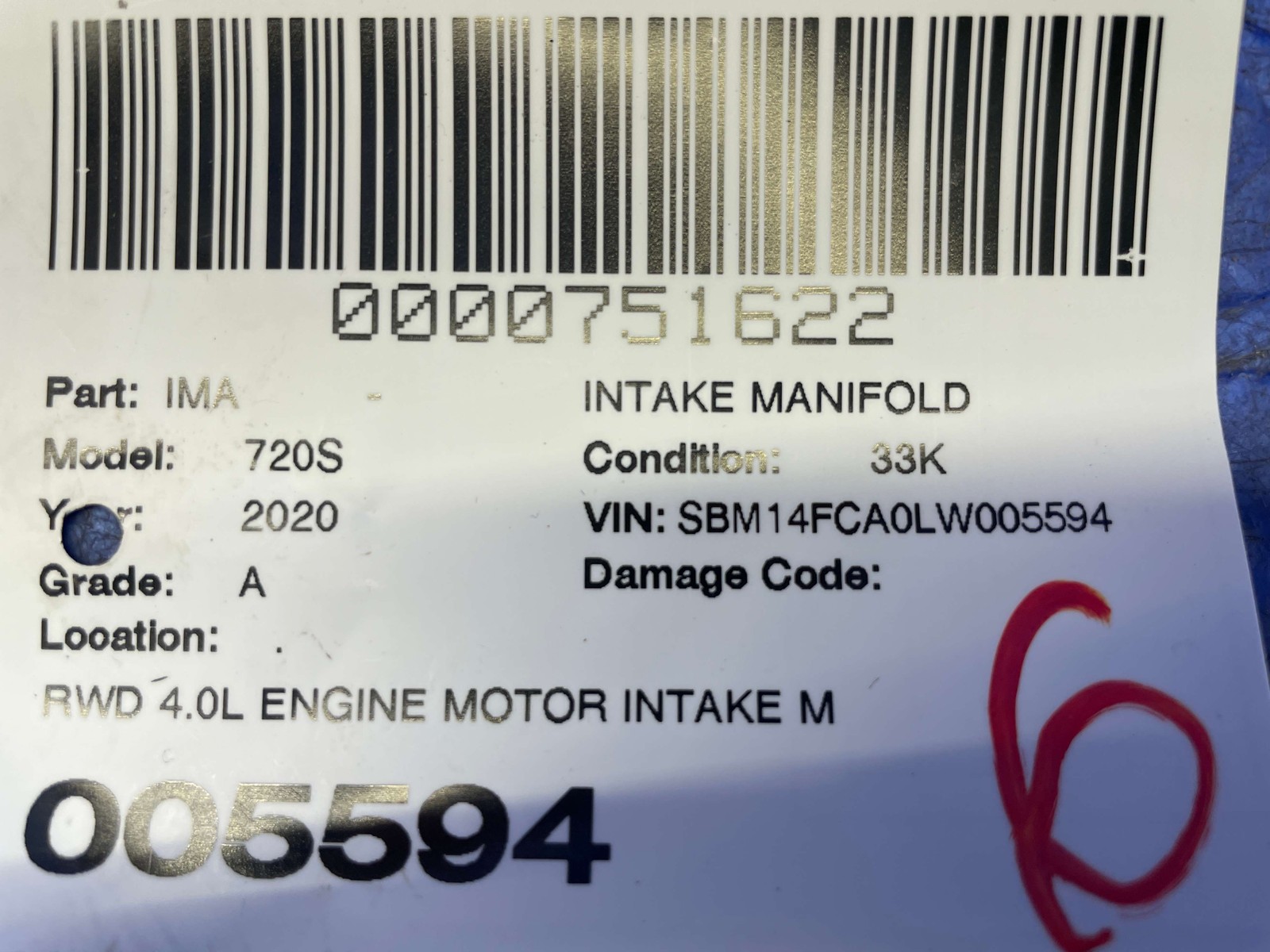 2018-2023 MCLAREN 720S OEM RWD 4.0L ENGINE MOTOR INTAKE MANIFOLD 14F0674CP