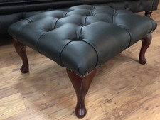 Chesterfield Footstool Genuine Black Leather UK Handcrafted 100% Leather