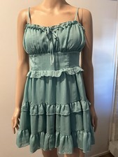 women’s Sz S Green baby doll tiered  gauze fairy dress smocked  lined