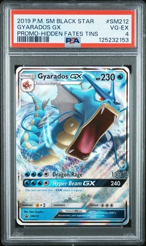 2019 POKEMON SM BLACK STAR PROMO HIDDEN FATES TINS #SM212 GYARADOS GX PSA 4