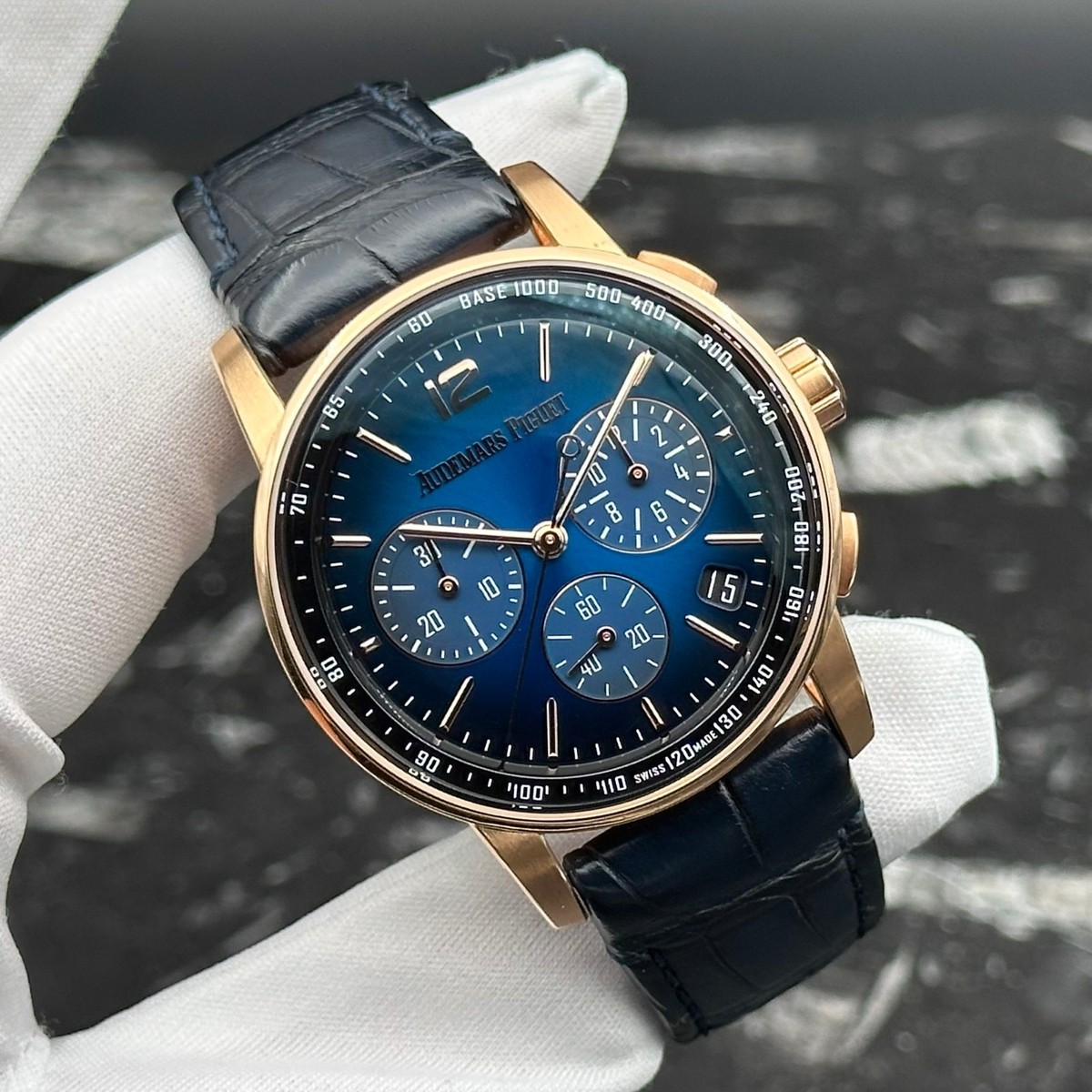 Audemars Piguet Code 11.59 Chronograph 26393OR.OO.A002KB.03 blue smoke dial rose