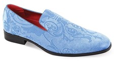 Men's Fancy Dress Shoes Slip On Loafer Plain Toe Lasered Light Blue Velvet 7017