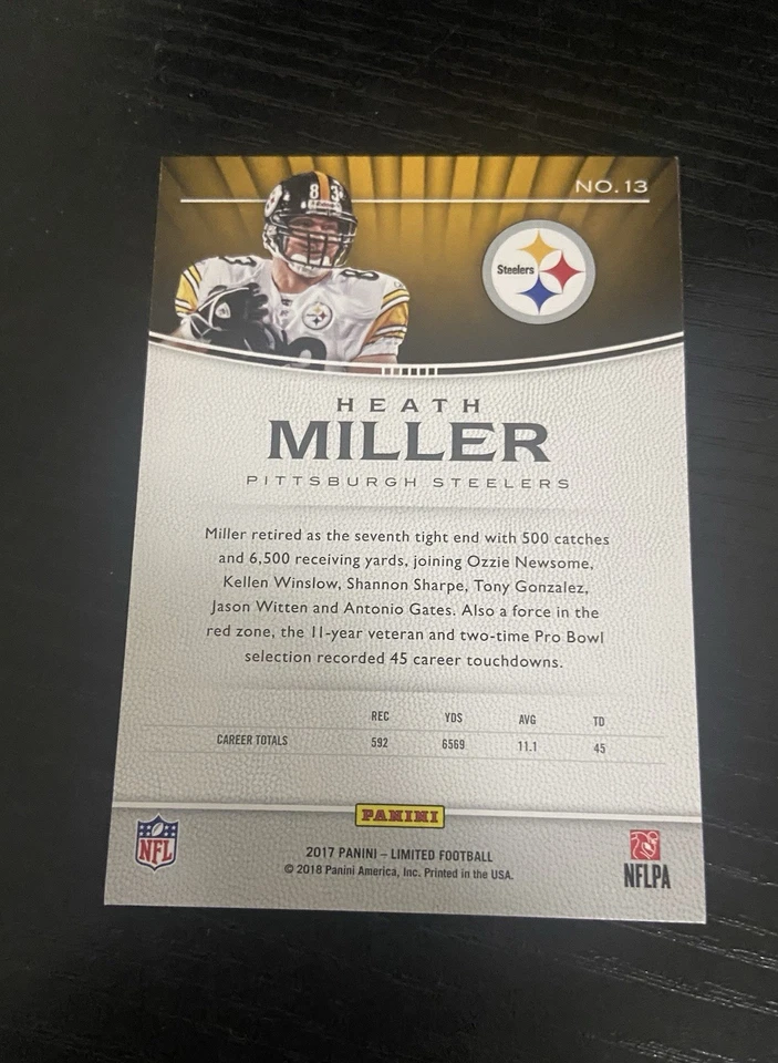 Heath Miller 2017 Limited Ruby Spotlight 13 Steelers #’d /25 - Image 2 of 2