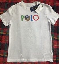 Polo Ralph Lauren Polo Bear Boys T-Shirt White Cotton Size 6 Short Sleeve