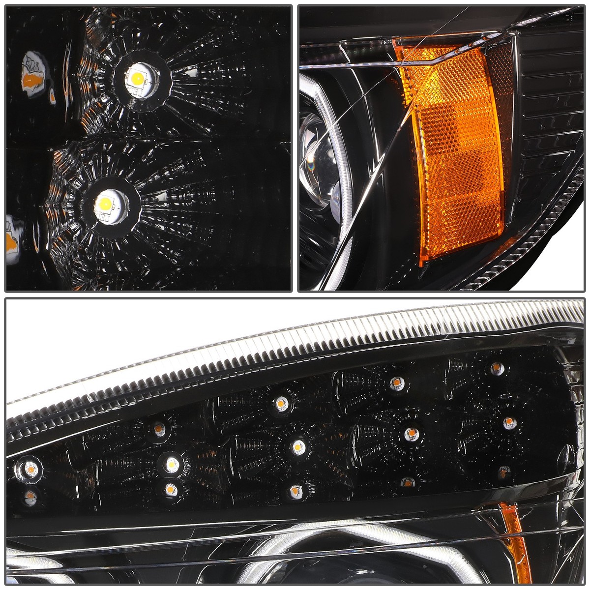DNA Motoring HL HAY 024 BK For 2018 2021 Freightliner Cascadia Black Quad Square Style Sequential Signal LED DRL Projector Headlights