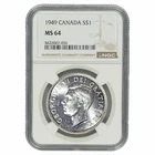1949 Canadian Newfoundland Silver Dollar $1 NGC MS 64