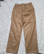 Zara Tan Faux Leather High-Rise Straight Leg Pants Size 8 28x27
