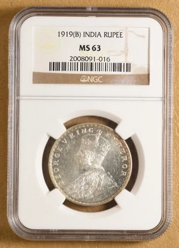 1919 B British India Rupee NGC MS63