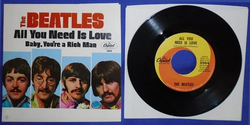 Original Beatles Picture Sleeve 45 RPM vinyl record All You Need Is Love NM Wow!