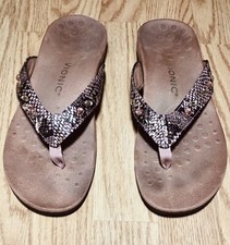 Vionic Lucia Snake Print Thong Sandals 10Slip On Rhinestone Studded Arch Support