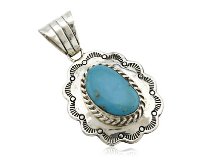 アート・デザイン・音楽 Turquoise Jewelry Navajo Pendant .925 Silver Kingman Turquoise Signed Artist