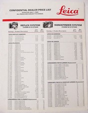 LEICA Confidential dealer price list  July 1989  4pg  New  14.50 
