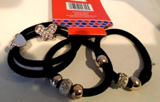 4 Fancy Spiral Ponytail Holders Silver Black charms