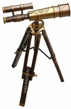 Nautical Brass Telescope Sptglass Wooden Tripod Stand Collectible Desk Decor