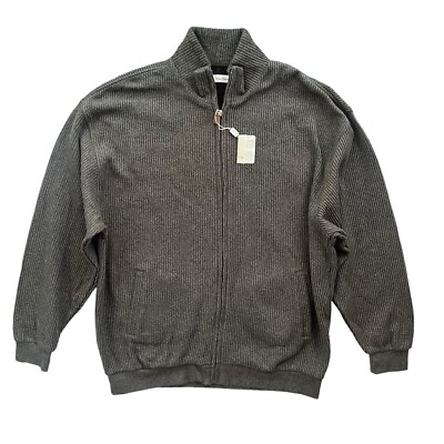 Vira Club Men s Sz XL Charcoal Gray Ribbed Sweater Knit Full Zip Collared Jacket