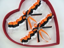 Orange Black White Harley Motorcycle Bike Wedding Garters