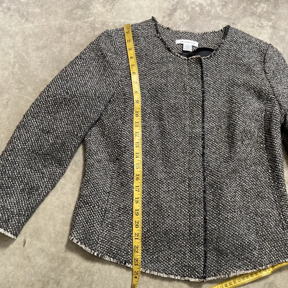 Blazer Liz Claiborne para mujer grande mezcla de lana cierre de cremallera tweed ropa profesional trabajo Foto 4 de 4