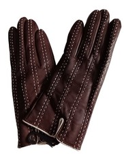 Ladies Women's Genuine Leather Driving Gloves, Brown, Medium