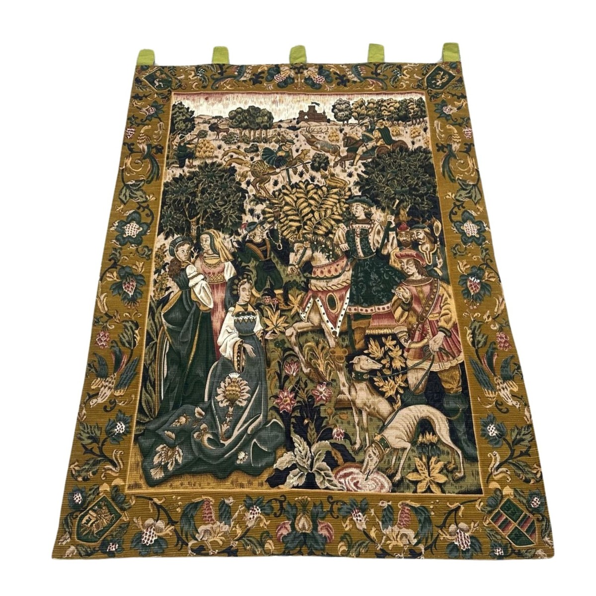 Stunning Vintage French Gobelin Style Tapestry Medieval Hunting