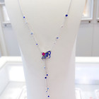 New Authentic 925 Sterling Silvere Blue fan Y-shaped Necklace