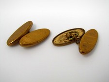 Vintage Art Deco Oval Cufflinks Gold Tone Textured Chain Link Men's Formal Wear