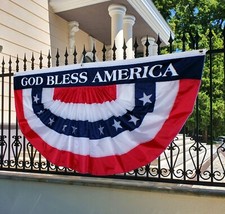 Large Patriotic Bunting Pleated Fan Flag God Bless America, 3 ft x 6 ft