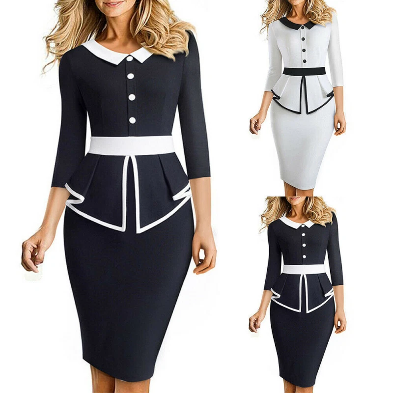 Ladies OL Office Work Midi Dress Womens Formal Prom Party Bodycon Slim Dress