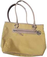  Giani Bernini Shoulder Bag Purse Tote Gold Monogram Double Handle Zips 14x10x4