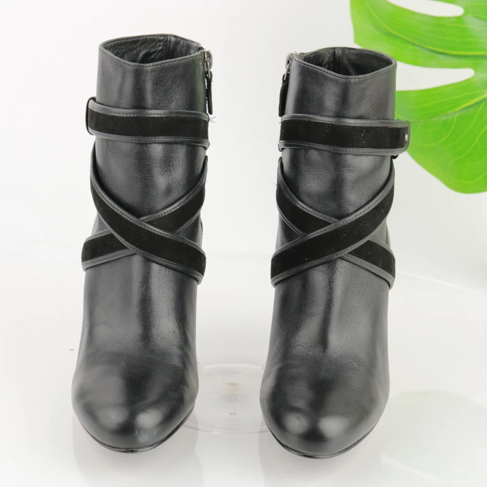 Bota para mujer Cole Haan Air Talia talla 9 botín de cuero negro tacón alto de moda Foto 2 de 4