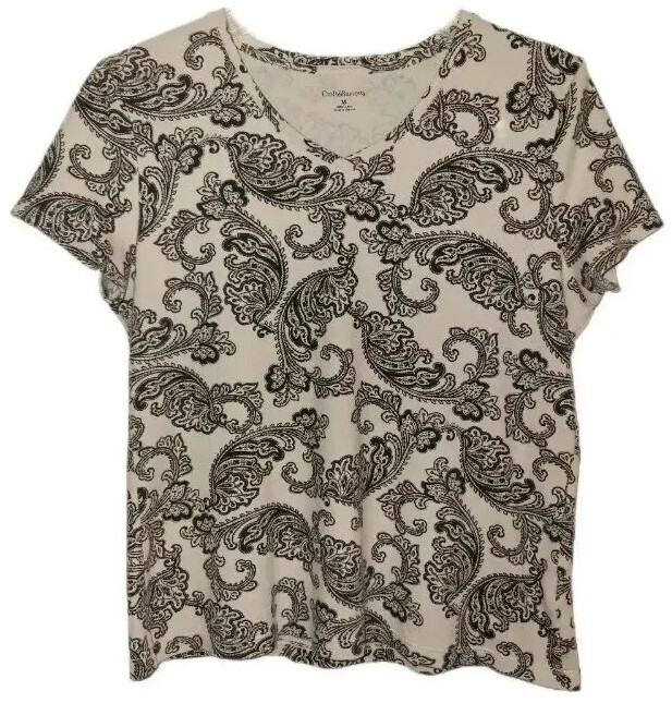 Croft & Barrow Tan & Brown Paisley Print Short Sleeve Top Women's Size M