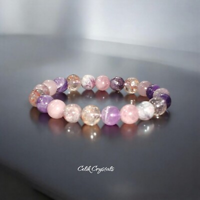 Chevron Amethyst, Lavender Rose Quartz, Pink Tourmaline Bracelet 8mm Natural
