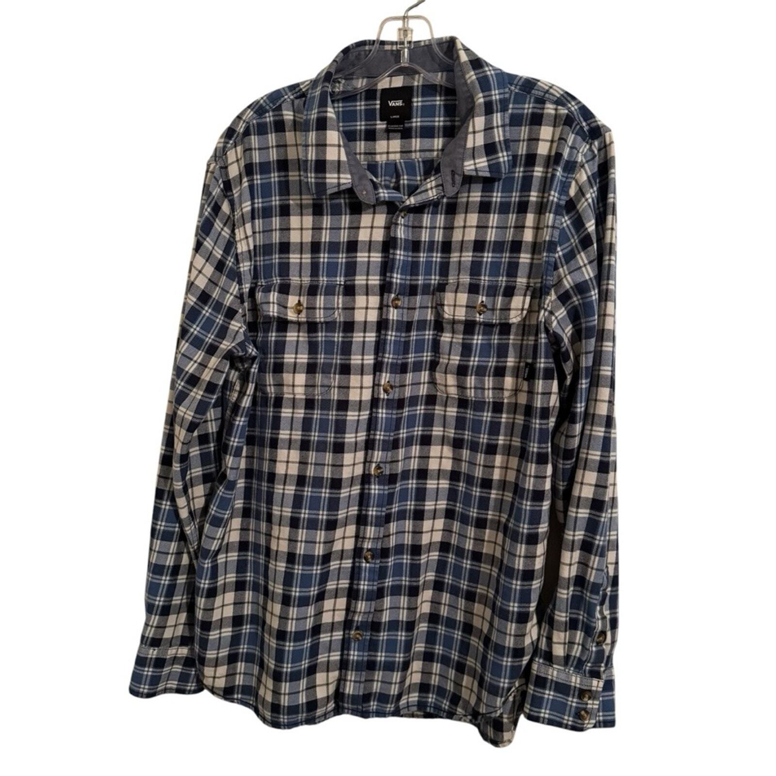 Vans Flannel Shirt Men Size Large Blue Check Button Up Off The