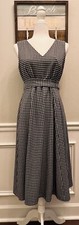 Calvin Klein Sz 10 Midi Houndstooth Gingham Sleeveless A-Line Dress Pockets