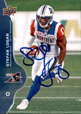 Stefan Logan Signed 2017 Upper Deck CFL Football card Montreal Alouettes