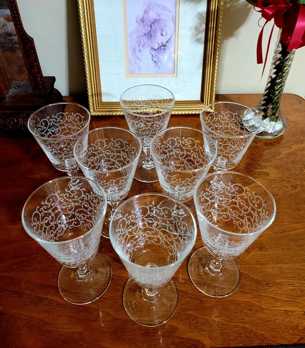 1920s Set of 4 Antique French Glass Wine Glasses