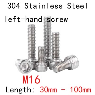 M16 SUS304 Left-hand Screws Allen Screw Hex Socket Cylindrical Head Knurled Bolt