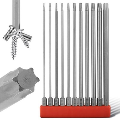 11pc Long Torx Bits Set T6T40 150mm S2 Steel Magnetic Hex Shank