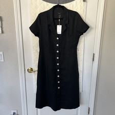 Quince 100% European Linen Button Front Dress Black Size M, Pockets, Minimalist