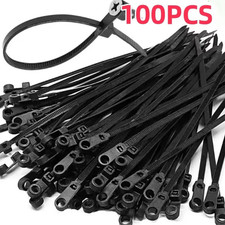 100PCS Nylon Cable Ties Screw Hole Mount Self Locking Wire Zip Ties Black Kit