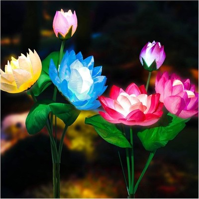 Solar Garden Lights Lotus Flower 7 Color Changing LED Outdoor Decor 4 Pack
