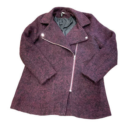 M/12 H&M Divided Women Winter Wool Blend Coat Sz Purple Black zip asymmetrical