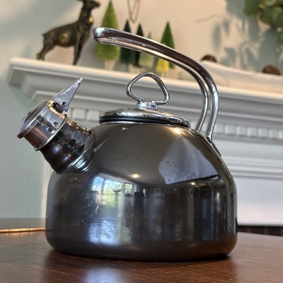 Chantal ONYX Enamel Whistling Tea Kettle Stainless Handle Lid Modern 1.8 - 2 Qt