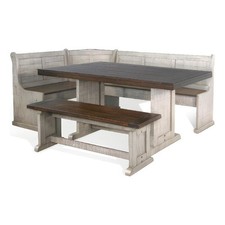 Pemberly Row 4pc Corner Breakfast Nook Set in Gray Brown with Table and Bench
